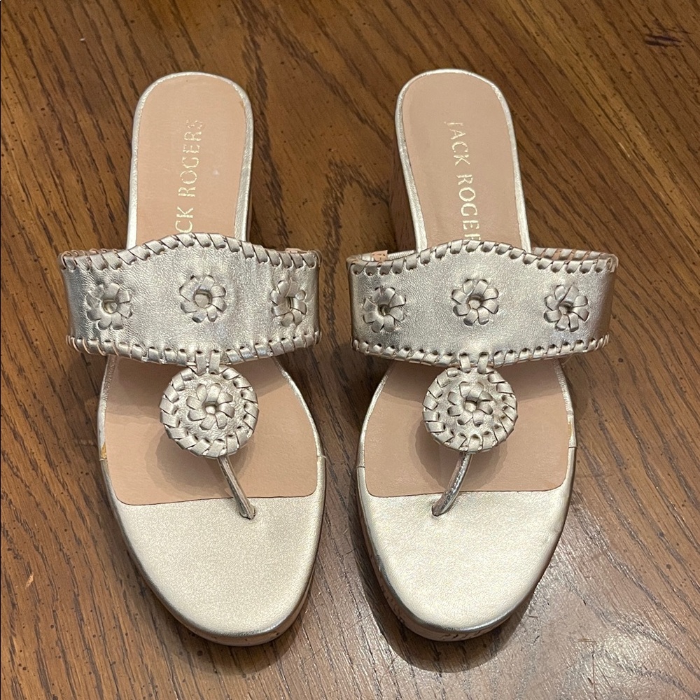 Jack Rogers Jacks Leather Stacked Mid Wedge,‎ size 9, new